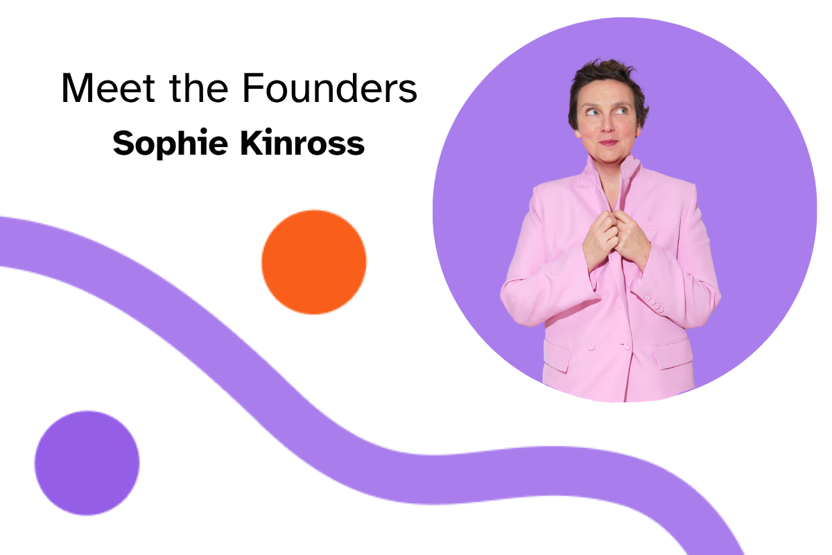 Photo of Sophie Kincross floats inside a purple circle with Never Grey branding